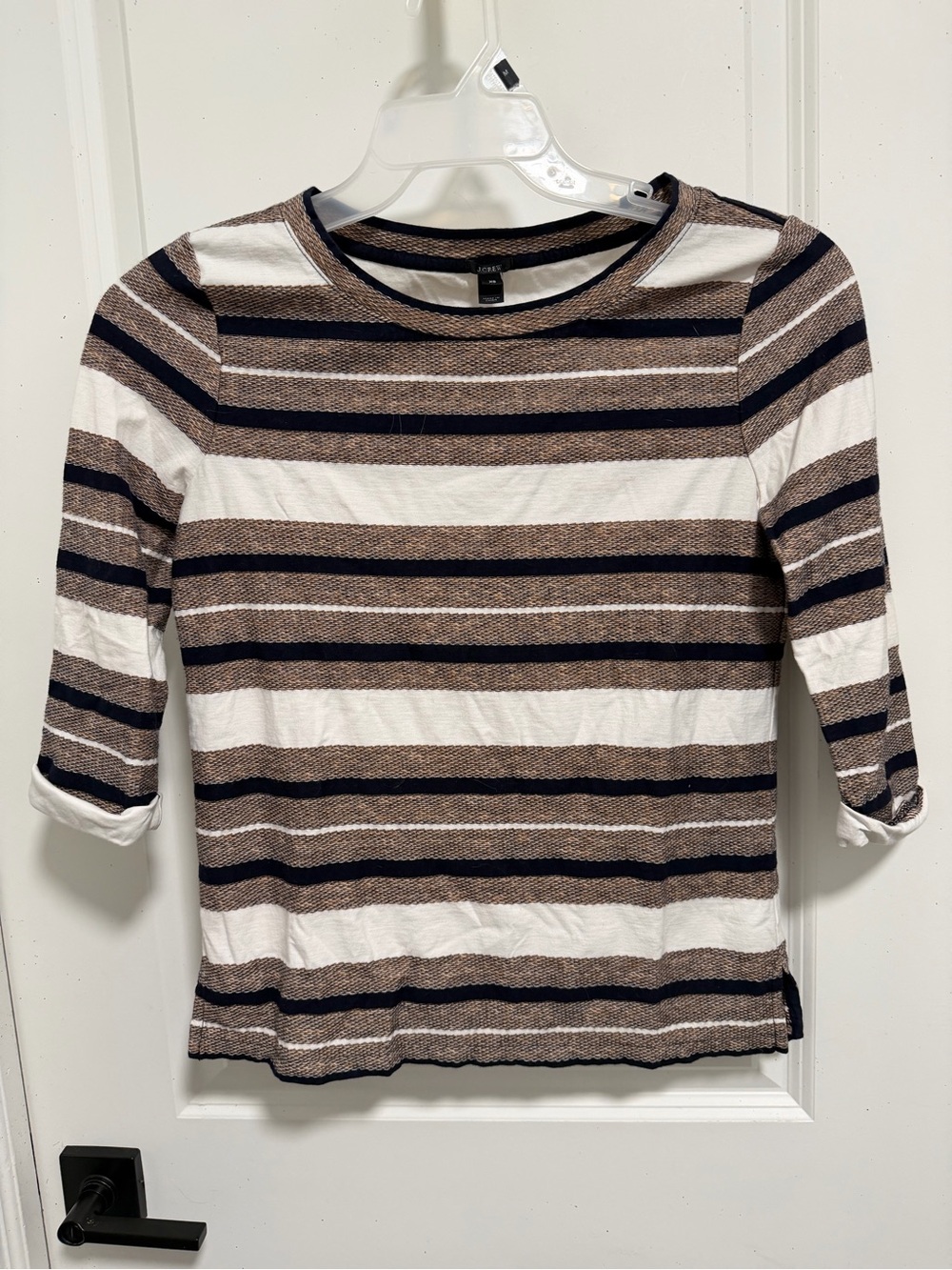 J. Crew navy blue and peach  Striped Long Sleeve Tee